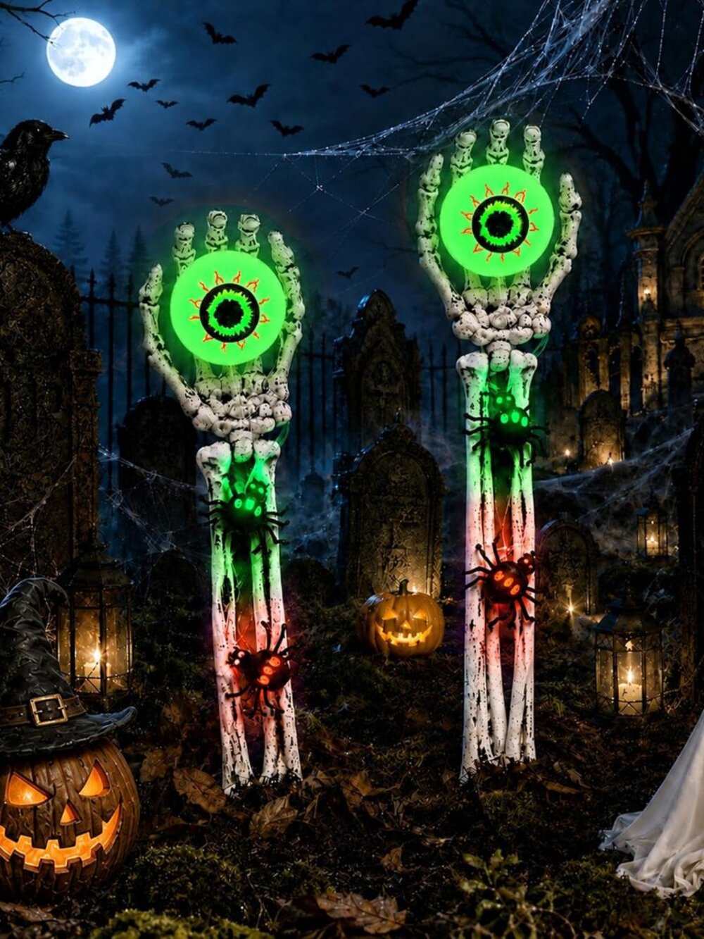 Halloween Decorations Outdoor, 2 Packs Skeleton Hands for Halloween Decor